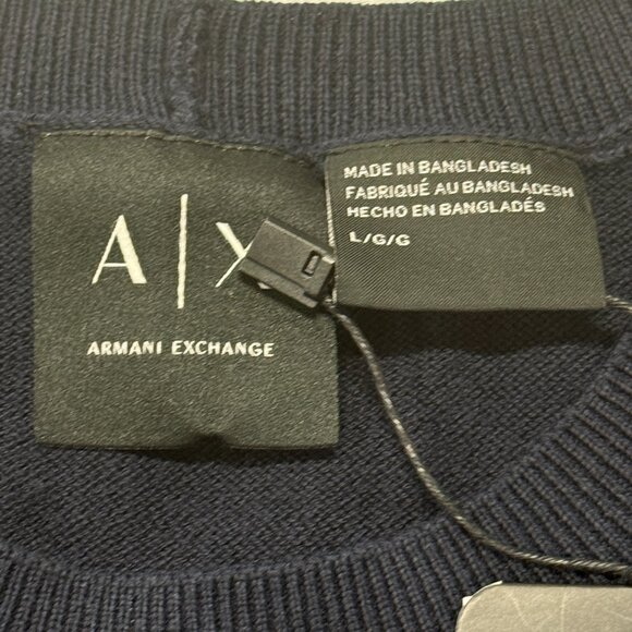 Armani Exchange AX Sweeater Mens Large Big Logo Blue NWT Crewneck Pullover - Picture 5 of 9